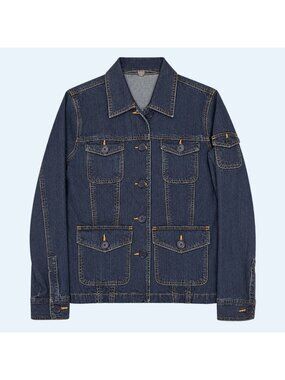 Liz Claiborne Denim Jacket Womens S 100% Cotton Blue Button Front Utility Pocket